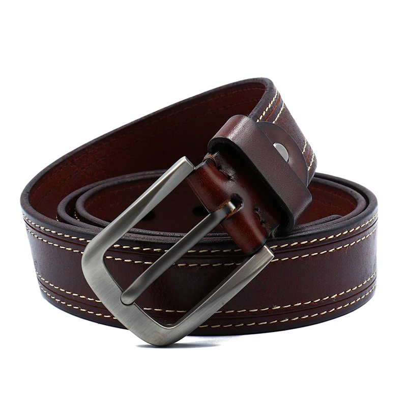 

Cowskin Men's Belt Double Stitching Genuine Leather Belt for Men Male Fashion Leisure Pin Buckle Belt