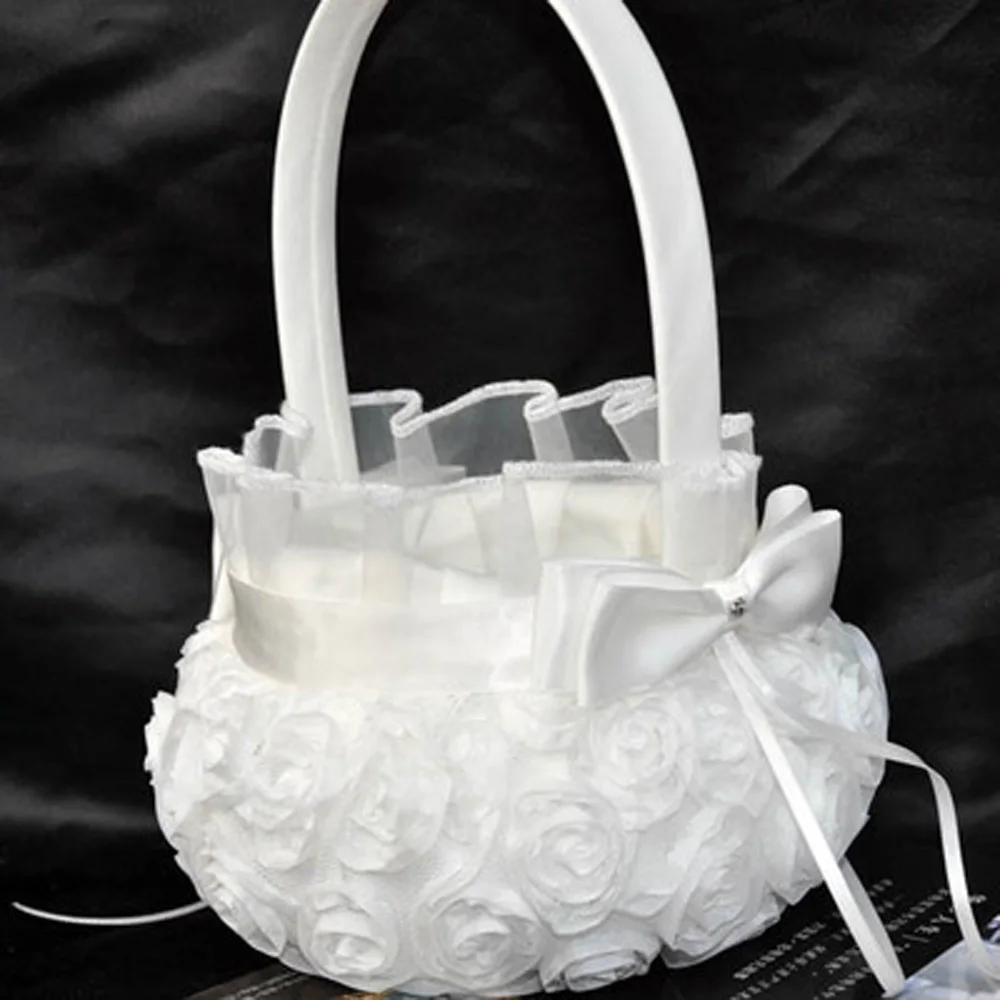 

Decor Flower Basket Graduation 17.5*22cm Bowknot Wedding Ceremony Party Flower Girl White Bridal 2018