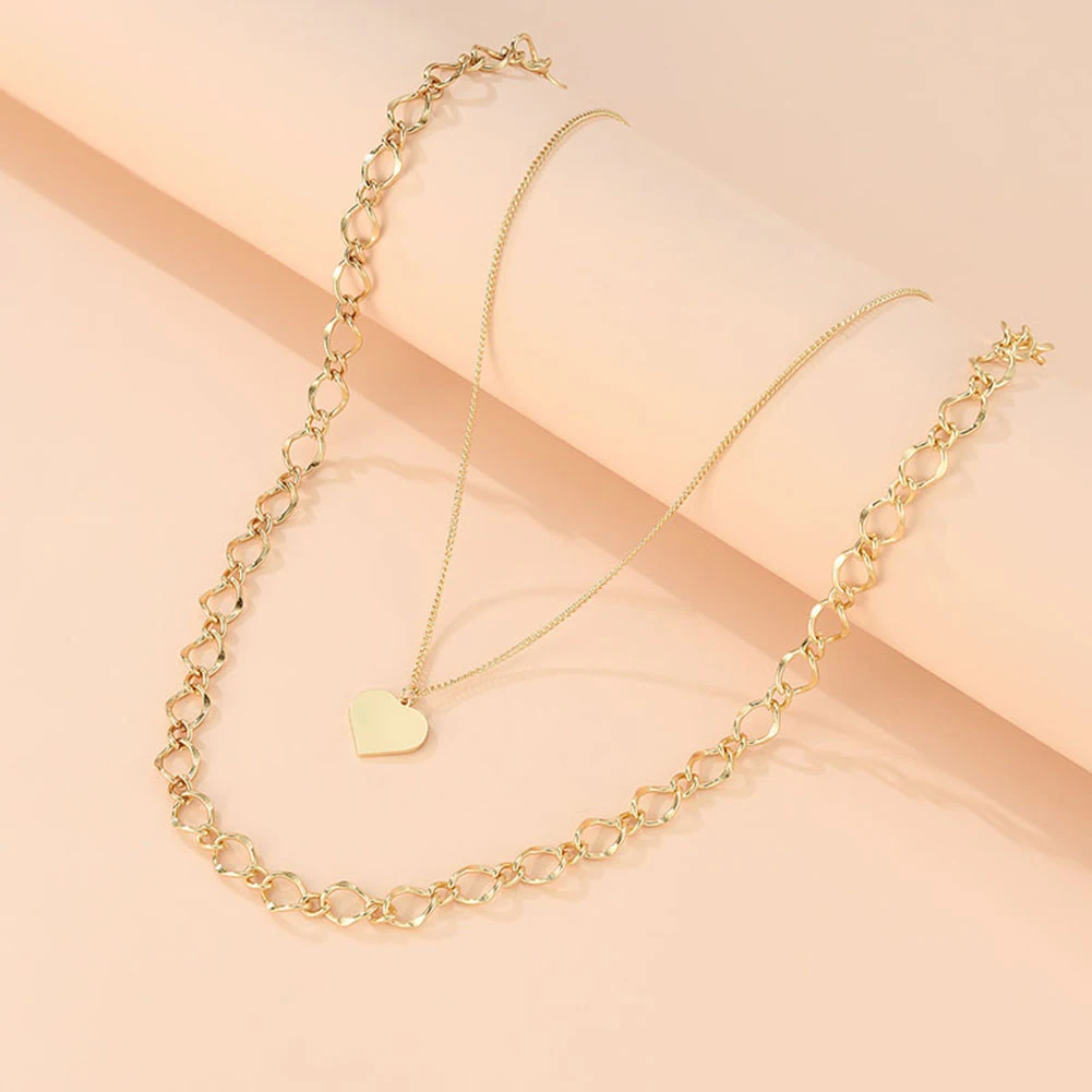 2Pcs Fashion Tiny Heart Dainty Initial Necklace Gold Color Heart Dangle Alloy Choker Necklace For Women Pendant Jewelry Gift