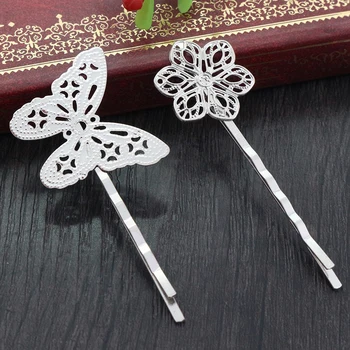 

10pcs/Lot High Quality Flower Butterfly Style Silver Plated Copper Material Hairpin Hair Clips Hair Accessories Wholesale sales
