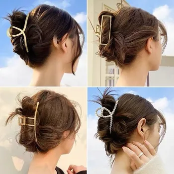 2022 Korean Metal Geometric Hair Claw Barrettes Elegant Hair Clip Crab Hollow Out Hairpin Headwear Women Girl Hair Accessories 3