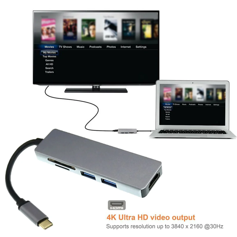 Высокое качество 5 в 1 type C концентратор 4K HDMI выход USB 3,0 порт SD/TF кард-ридер конвертер адаптер Порт Горячая замена функция