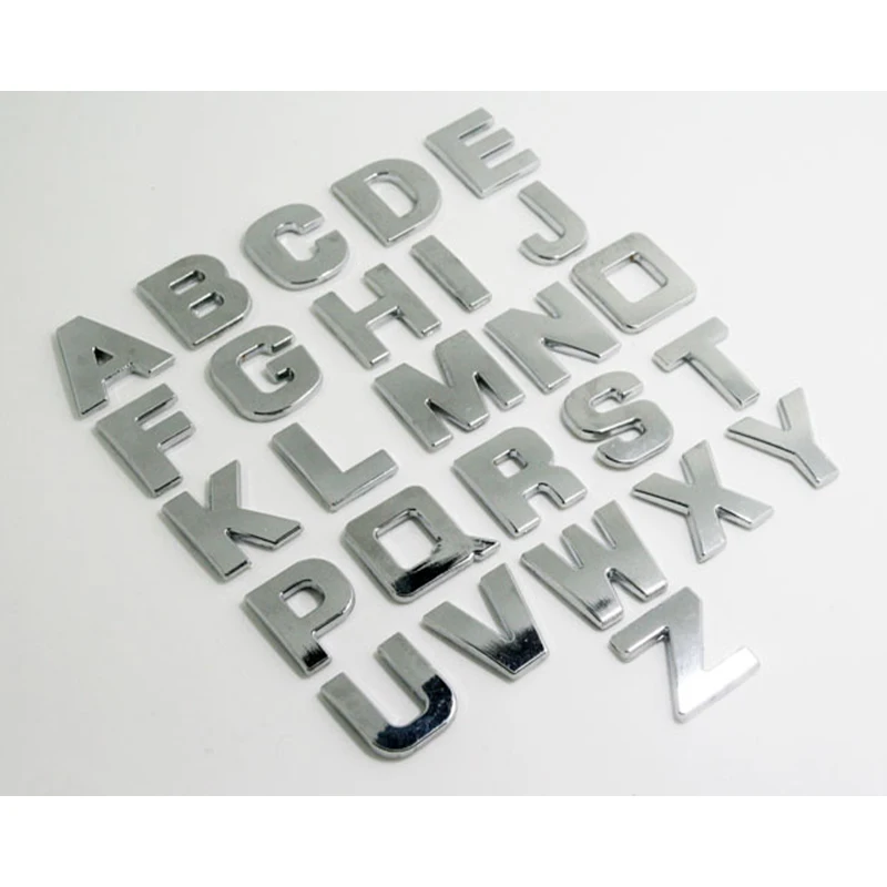 3D Metal Alphabet Silver Badge Chrome Silver Letters Numbers Car Sticker Car Styling Trunk Letters Emblem Audi BMW