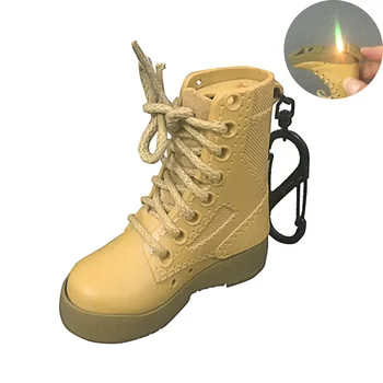 

100pcs/lot Creative Fashion Novelty Military Boots Shape With Opener Lighters Refillable Butane Gas Cigarette Lighter Keychain
