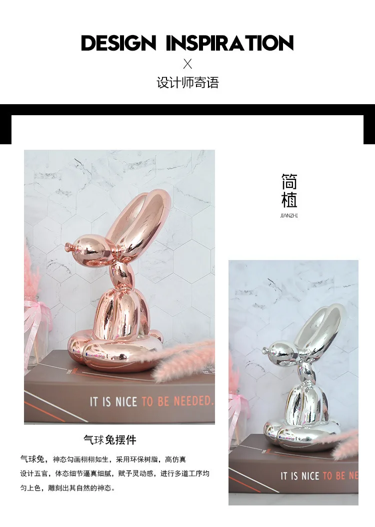 Resin Balloon Rabbit Art Figurine Craft Jeff Koons Shiny Balloon Dog Statue Home Decor Decoration Accessories Xmas Gift