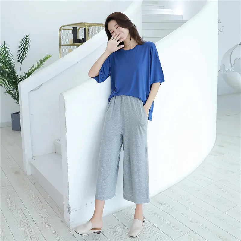 

Modal Plus Size Pajamas Women Summer Cool Short-sleeved Sleepwear Loose-fitting Round Neck Loungewear Two Piece Set Home Clothes