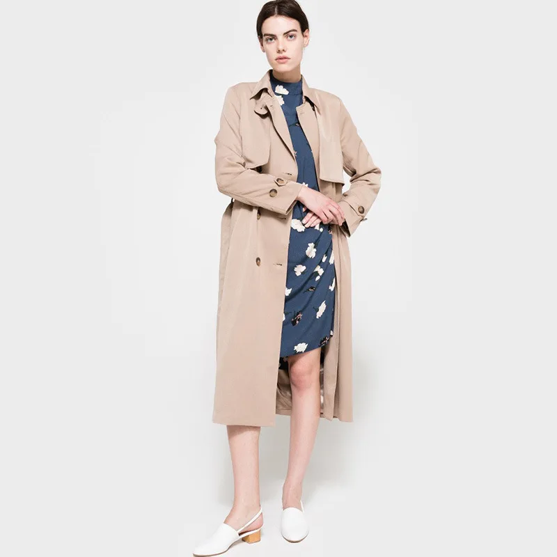 

Haoduoyi2019 Autumn WOMEN'S Dress New Style Fashion Double Breasted Waist Hugging Lace-up Mid-length Trench Coat