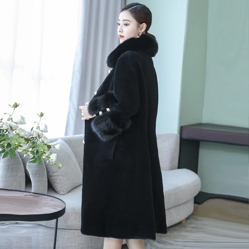 

Fox Fur Collar Winter Jacket Real Fur Coat Women Korean 100% Wool Fur Coats and Jackets Women Long Elegant 098 KJ3614
