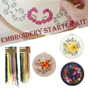 

DIY Embroidery Starter Kit Plant Flowers Pattern Beginners with Embroidery Shed Sewing Kit Cross-stitch Crafts Hand-stitched
