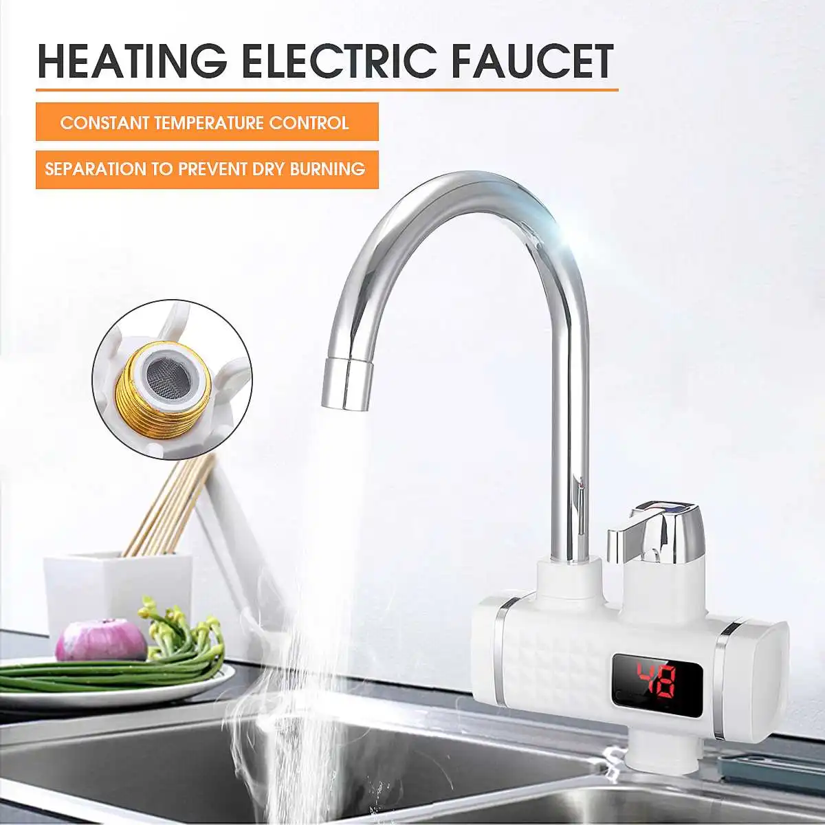 

3000W Electric Hot Water Tap High Sensitive High Temperature Tap Water Heaters With Leakage Protection Instant Digitals Display