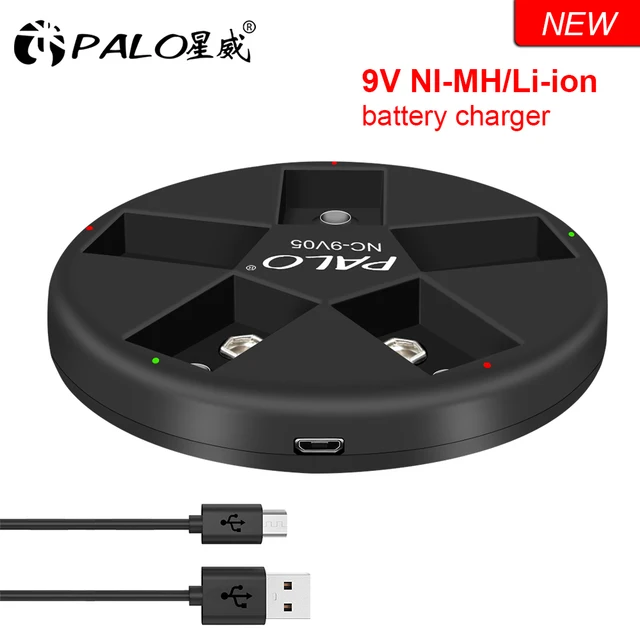 PALO 9v Battery Charger 5 Slots USB Recharger for Ni-mh Lithium 9 Volts Rechargeable Battery Fast Charging 1