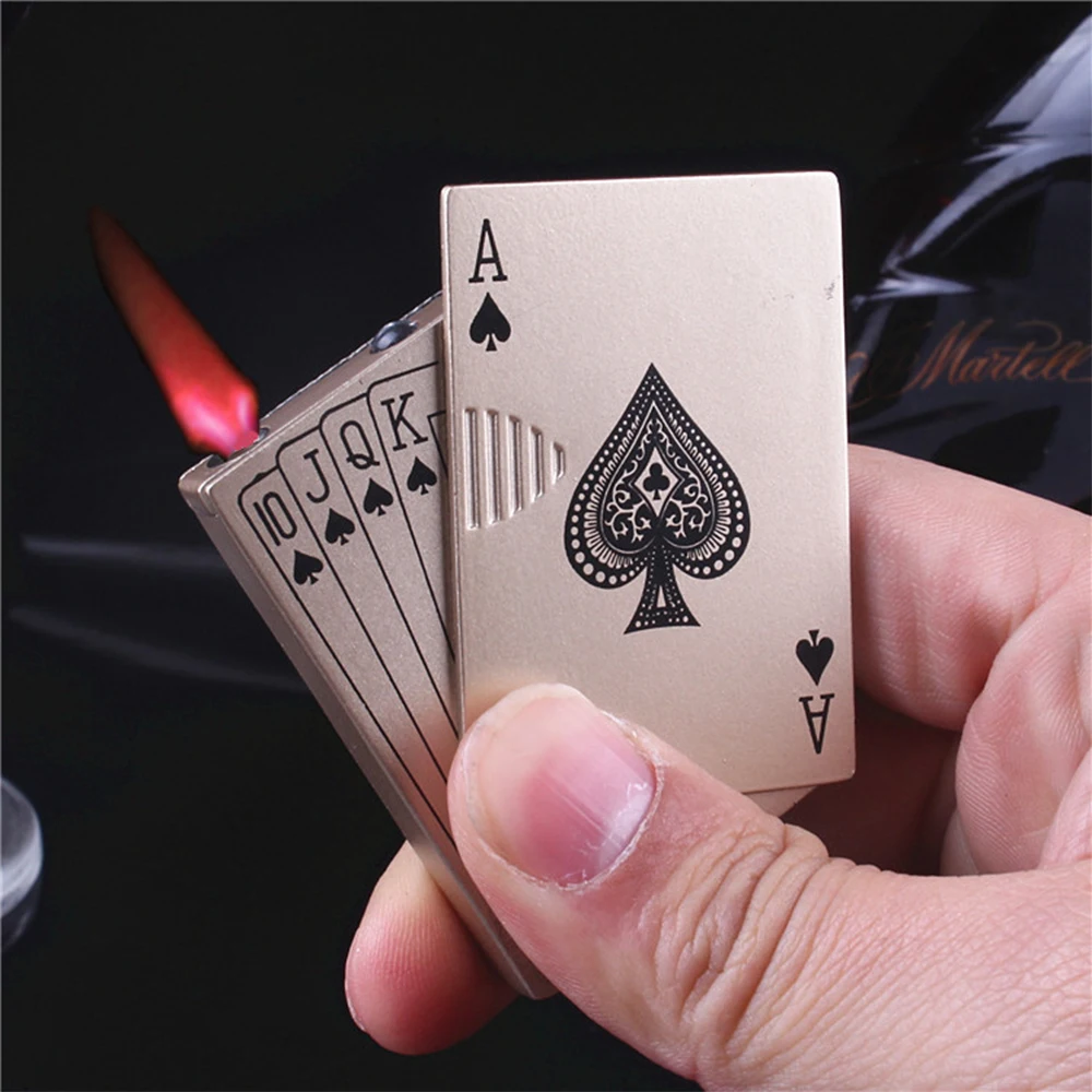 

Portable Metal Jet Playing Cards Torch Lighter Turbo Butane Gas Lighter Creative Windproof Outdoor Lighter Funny Toys For Men