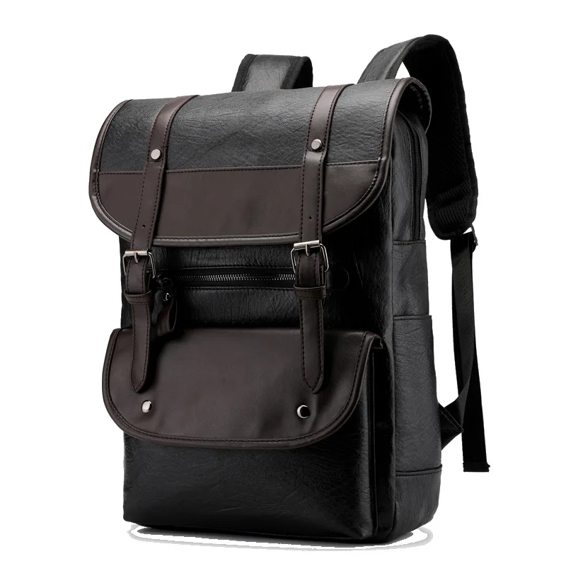 

Vintage PU Leather Laptop Backpacks Men Bag High Quality Solid Large Waterproof Retro Back Pack Male Bagpack 2020 Brown Rucksack