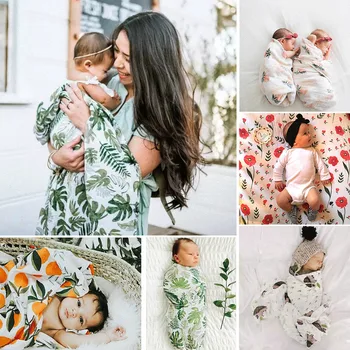 

2019 Newborn Photography Prop Baby Blankets Printed Newborn Infant Baby Boys Girls Sleeping Swaddle Muslin Wrap +Headband 2PCS