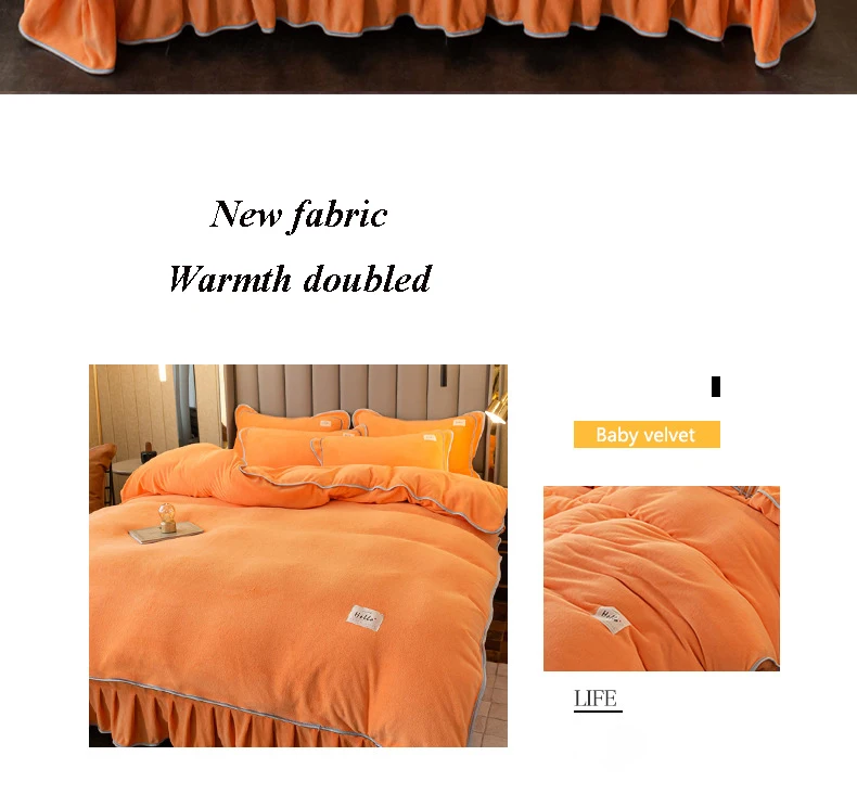 Winter Thickened Plush Duvet Cover Milk Velvet Quilt Cover Bed Skirt 4pcs Bedding Set Solid Color Warmth Home Textiles king size bed set