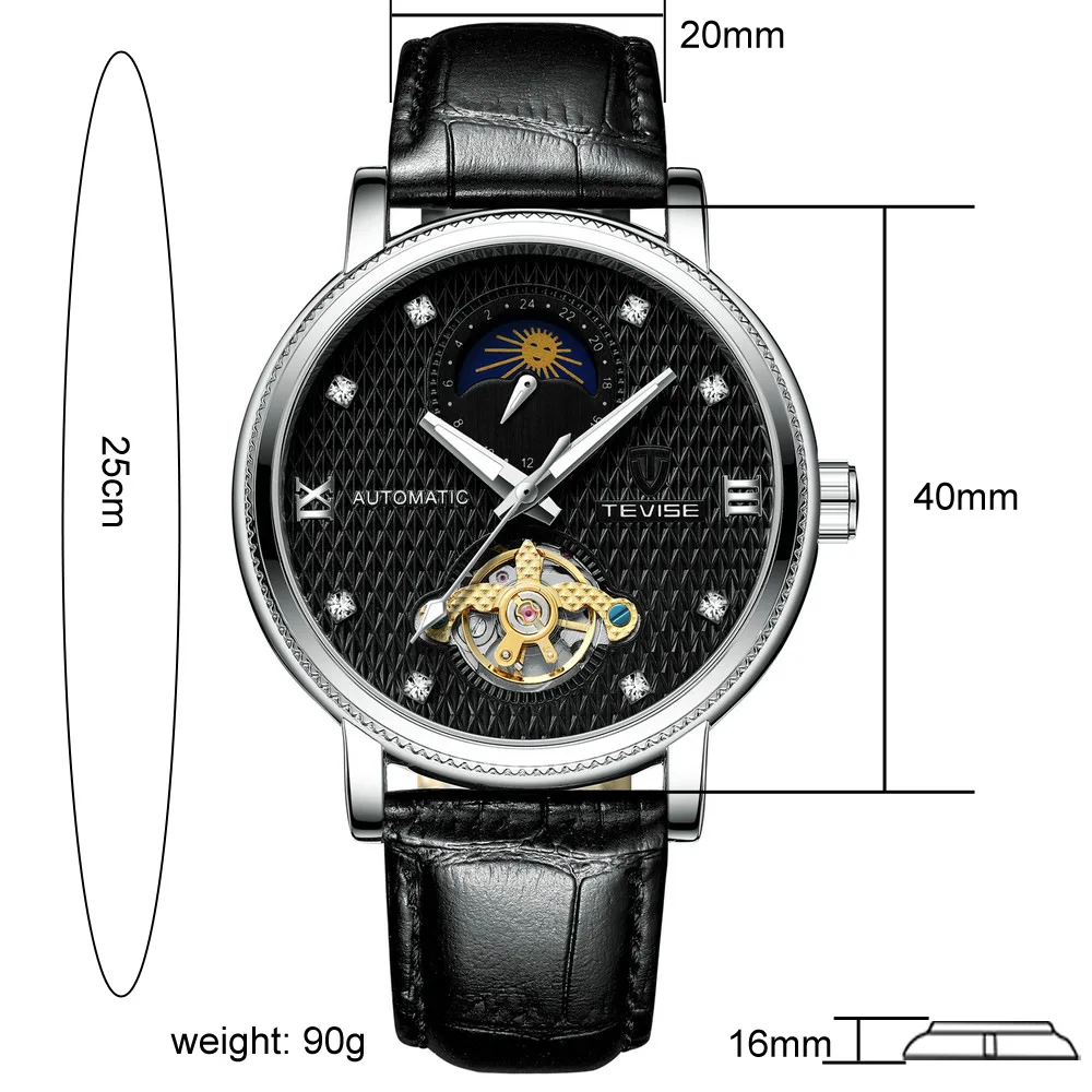 

TEVISE Tweez T612 Men's Automatic Mechanical Watch Heavy Craft Belt Watch Moon Phase Tourbillon