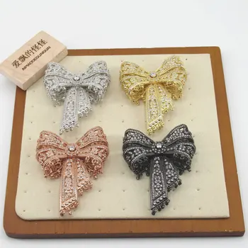 

APDGG 50x55mm Cz Micro pave bowknot connector for necklace pendant Jewelry DIY