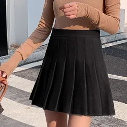 2021 primavera outono casual escola kawaii a line saias femininas cor sólida cintura alta a line saia de lã saia curta saia plissada