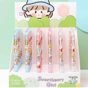 

36 pcs/lot Sweetheart girl Mechanical Pencil Cute Student Automatic Pen Clip For Kid School Office Supply stationery gift