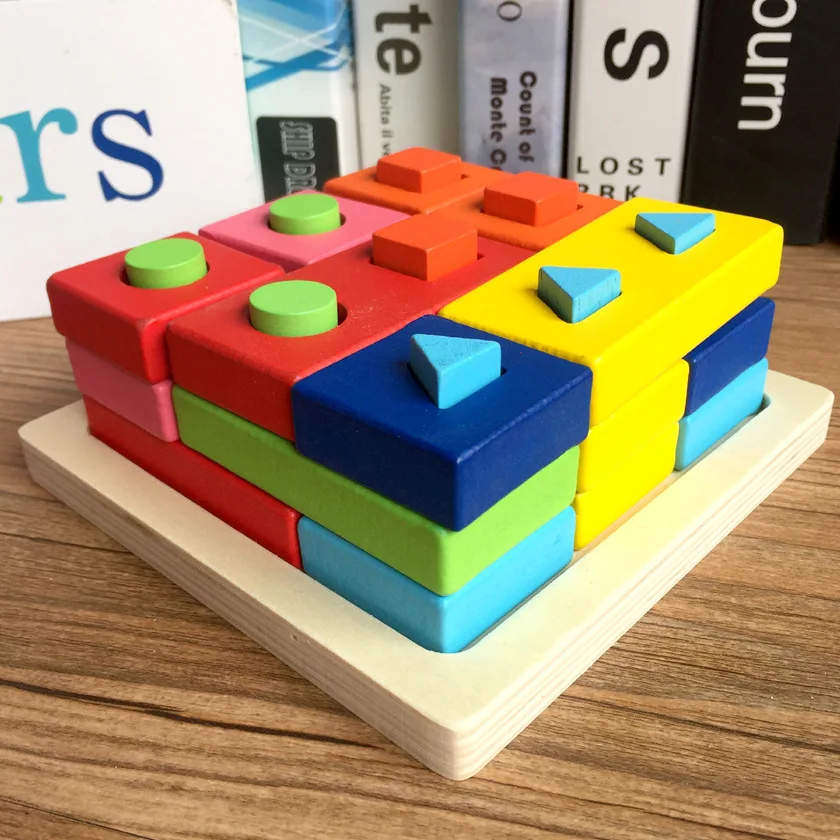 

Montessori Early Education Building Blocks Wood Stereo CHILDREN'S Puzzle Geometric Shapes Young Educational Force Building Block