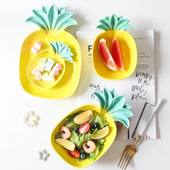 

Cute pineapple shaped plate creative ceramic rice bowl fruit dish tropical style Nordic personalized dinner tray YHJ022103