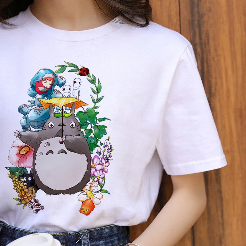Totoro Harajuku Ullzang футболка Женская студия Ghibli футболка Kawaii Miyazaki Hayao забавная мультяшная футболка милые 90s футболки женские