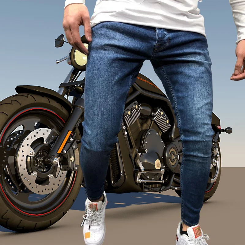 Los hombres Skinny de motorista Jeans azul lápiz clásico Pantalones Hombre No rasgado Denim Stretch pantalones casuales fiesta vaquero hombres