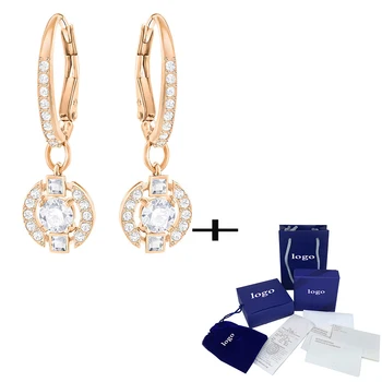 

2019 Classic New Round Rose Gold Crystal Pierced Earrings Elegant Simple Ladies Engagement Birthday Fashion Gift Jewellery