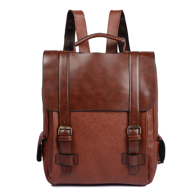 PU Deep Brown Модный винтажный мужской рюкзак wo из искусственной кожи, школьные сумки для девочек-подростков, школьный рюкзак, коричневый, черный, мужской рюкзак wo - Цвет: PU Deep Brown