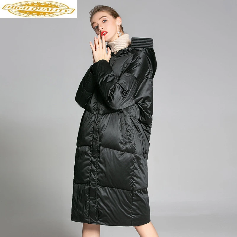 

2020 Women's Down Jacket Winter Long 90% White Duck Down Coat Hooded Warm Puffer Womens Jackets Parka Pluma Mujer 9003 J2793