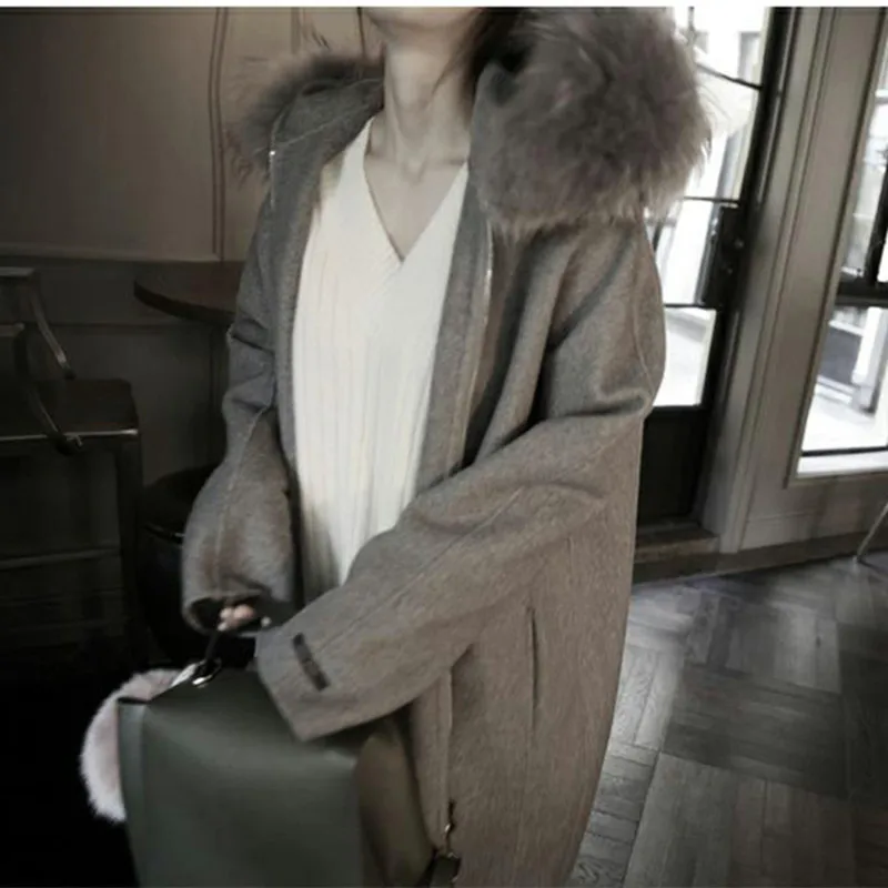 Feathe, теплое длинное пальто с капюшоном, женское, зимнее, серое, свободное, длинный рукав, верхняя одежда с карманом, на молнии, дизайн, повседневное пальто, Новое поступление