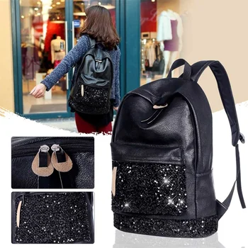 

New Sequins Backpack New Teenage Girls Fashion Bling Rucksack Student School Bag Shoulder Bags Clutch Mochilas