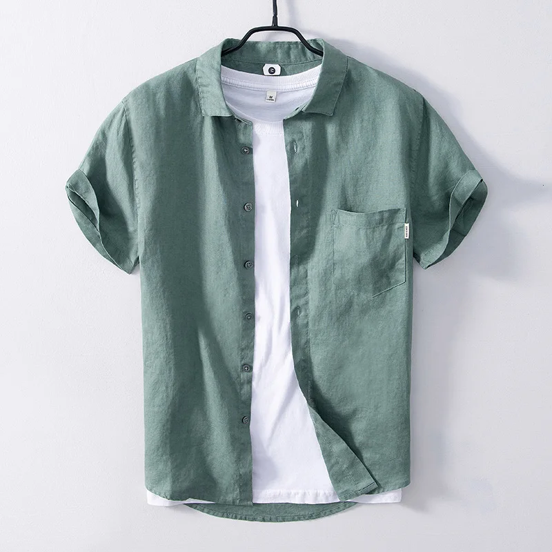 

Suehaiwe's brand Italy 100% linen summer shirt men casual comfortable green shirts for men camisa chemise tops mens