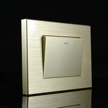 

118mm high quality Gold wire drawing large board 250V 16A 1 gang 1 / 2 way household wall power switch PC flame retardant panel