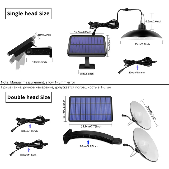 IP65 Waterproof Double Head Solar Pendant Light Outdoor Indoor Solar Lamp With Cable Suitable for courtyard, garden, indoor etc, 3