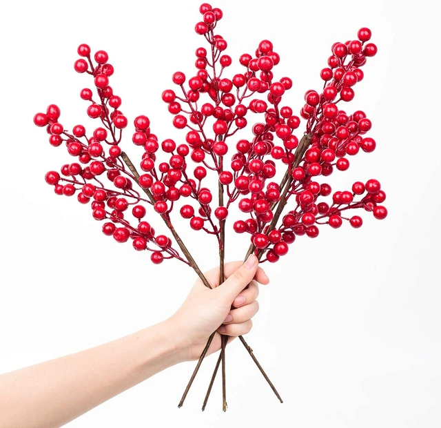 Artificial Red Berry Stems Christmas Berries for Festival Holiday