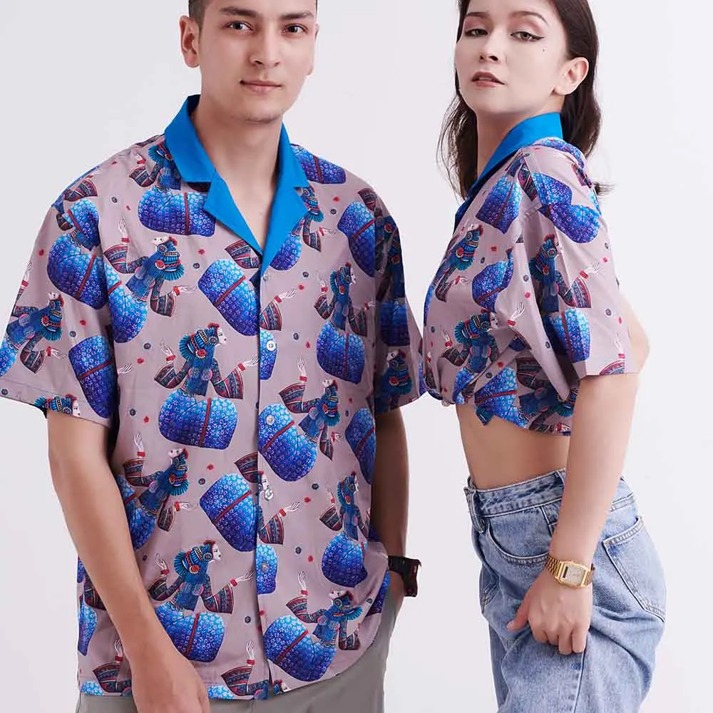 Fashion Woman Blouse Man Plus Size Beach Shirt  Turn-Down Collar Top Clothing Male&Female Vintage Style Beauty Print Shirts Beach Robe Cover Up