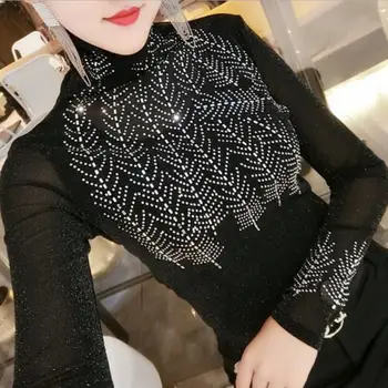 

Women turtleneck long sleeve pullovers tops shirts new autumn spring fashion diamond women's top basic shirts r2154