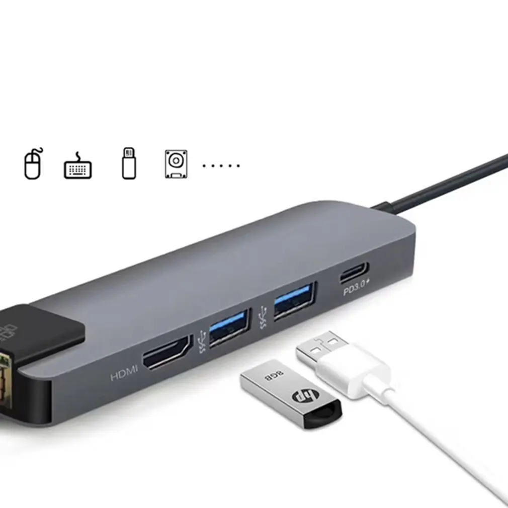 5 в 1 Многофункциональный usb type C концентратор Hdmi 4K USB C концентратор к Gigabit Ethernet Rj45 Lan адаптер 3 USB-C зарядное устройство