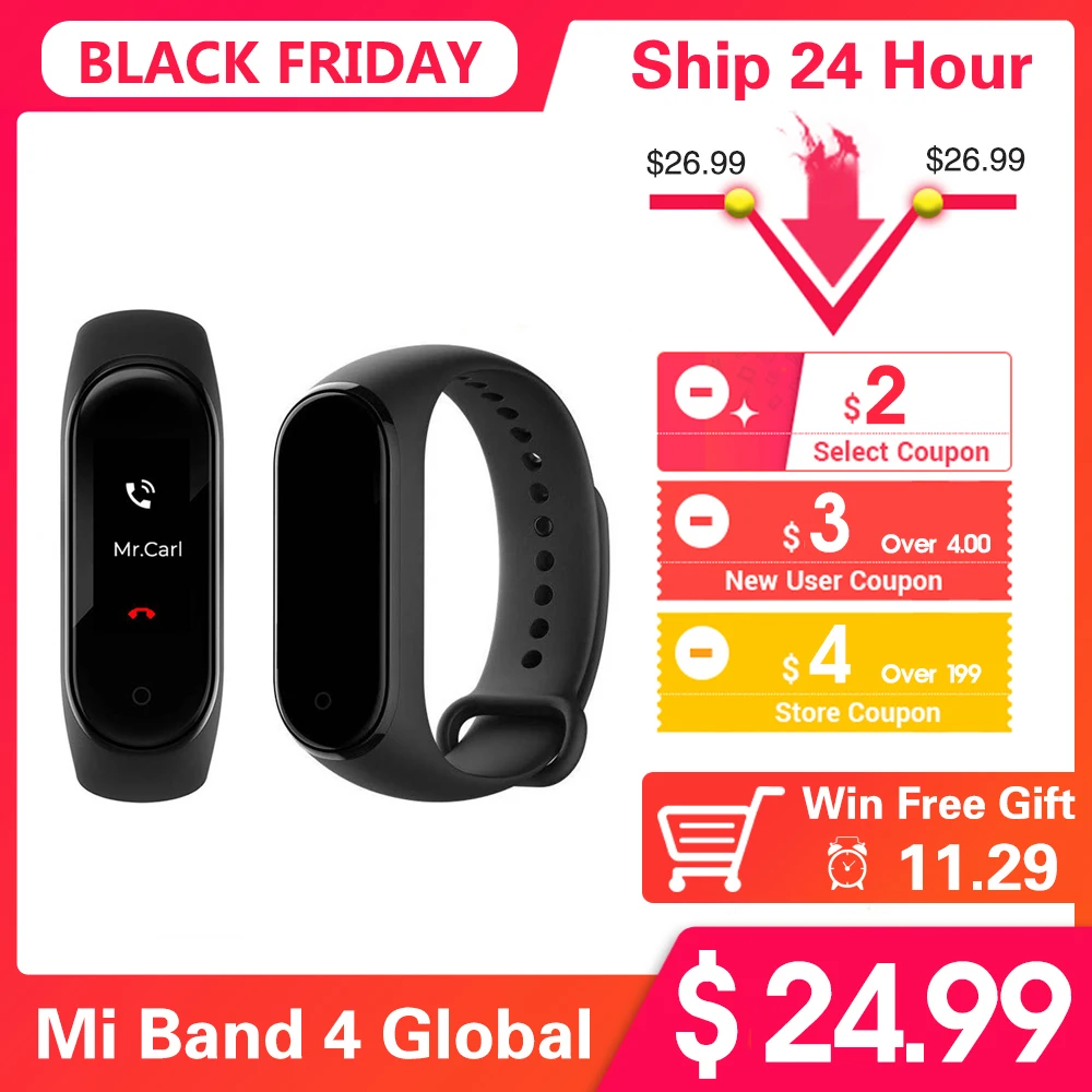 Xiaomi Mi Band 4 Smart AI фитнес-трекер для измерения сердечного ритма 135 мАч Bluetooth 5,0 50 м водонепроницаемый сенсорный цветной экран музыкальный браслет