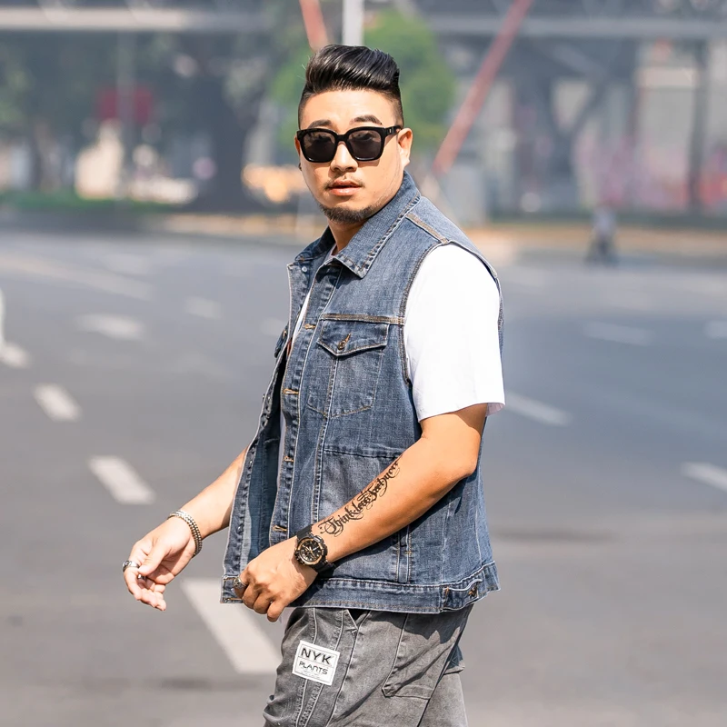 7XL Brand Casual Jeans Sleeveless Jacket Vest Men Streetwear Blue Denim Cardigans Plus Size Cowboy Waistcoat Mens Jackets |