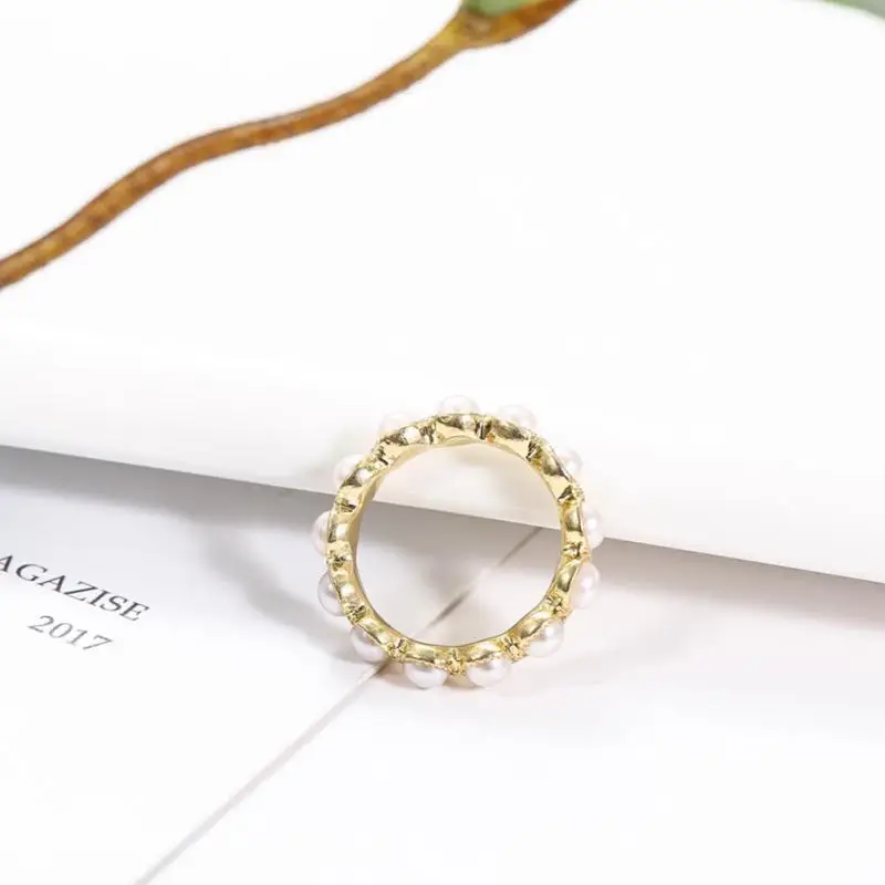 

Simple girly personality fashion round index finger Phnom Penh pearl ring aluminum alloy ring female Europe and America Fashion