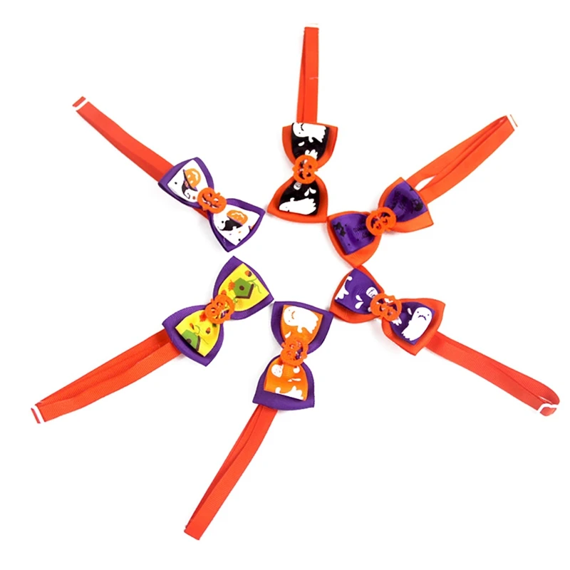 6 шт./компл. для питомца кота собаки Полиэстеровые ленты, галстук-бабочка для кошек Хэллоуина украшения праздничного стола аксессуары(случайный образец