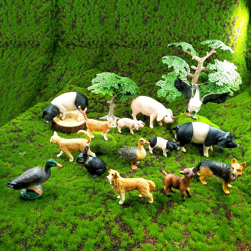Cute Small Pig Cat Wolf Dog Rabbit Goat Sheep Duck Goose action figure farm toys plastic animal model Christmas Gift For Kids action figure