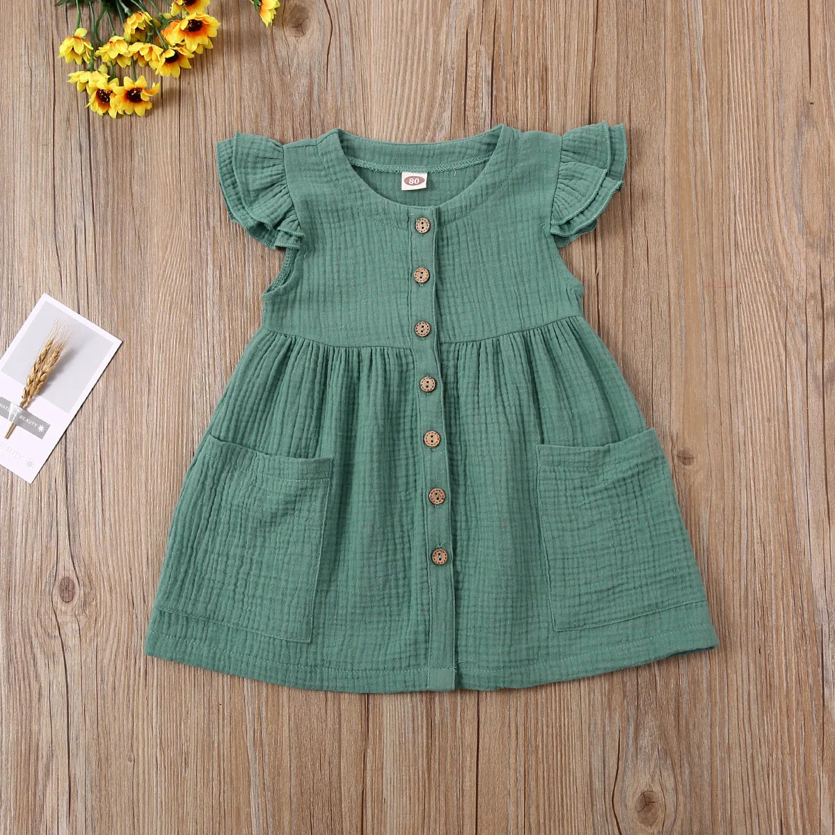 Ma&Baby 1-6Y Summer Toddler Kid Baby Girl Dress Ruffles Sleeves Party Dresses Children Girls Button Pocket Dress D35