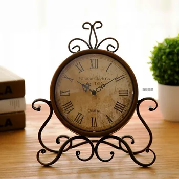 

European Antique Luxury Iron Clock Living Room Home Vintage Clock Table Clock Retro Roman Digital Desktop Ornaments M4714