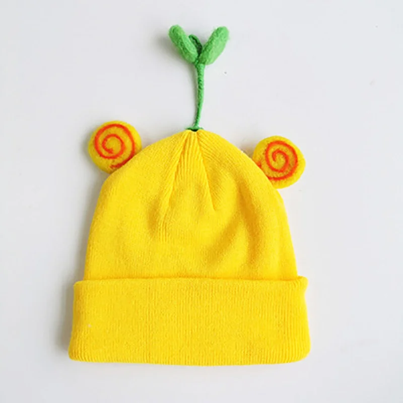 Newborn Cute Autumn Winter Kids Baby Hats Warm Knitted Wool Cartoon Hemming Caps - Цвет: A6