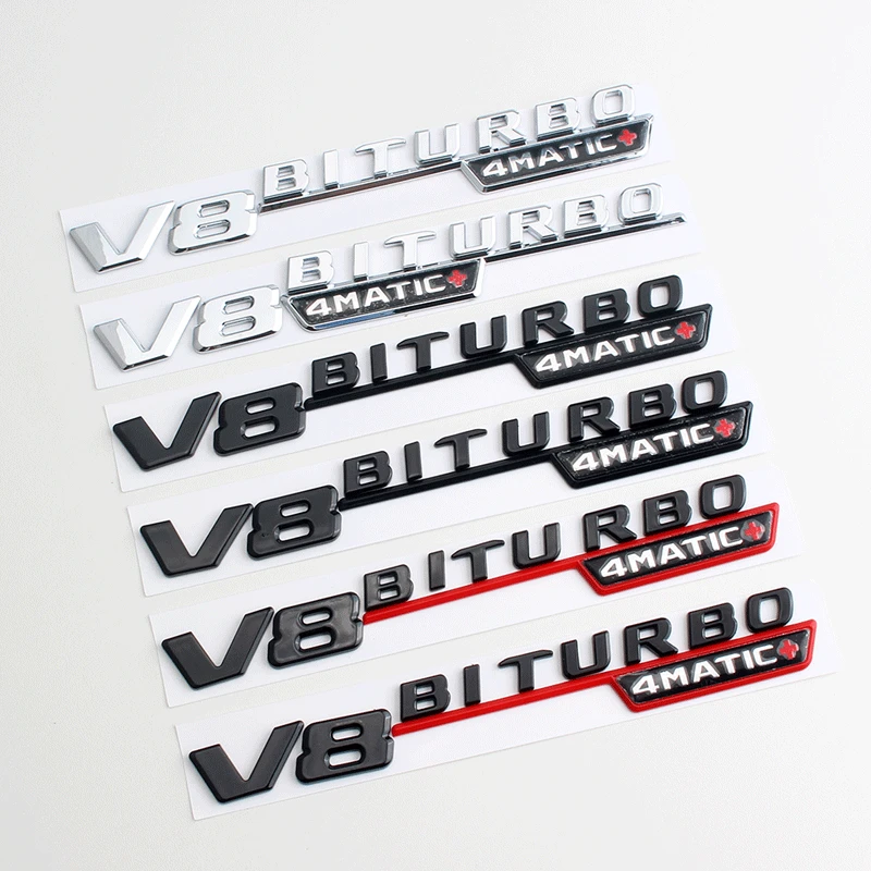 

2 Pcs V8 BITURBO 4matic+ car fender emblem sticker for Mercedes Benz AMG w117 cla45 w205 c63 w212 e63 w207 w176 a45 x156 gla45