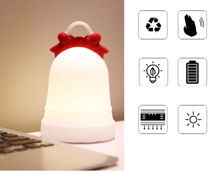 Colorful Santa Christmas Bell Silicone Night Light Creative Charging Night Lamp for Bedroom Home Decor Pat Light Holiday Gift