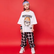 Костюмы в стиле хип-хоп для мальчиков; свободные белые штаны в клетку с короткими рукавами; детская одежда для джазового танца; детская одежда для улицы и сцены; DN3950